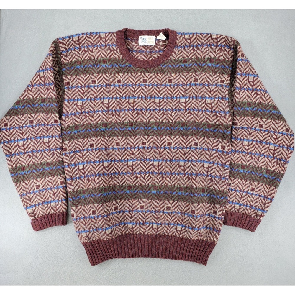 Vintage‎ Alan Flusser Shetland Wool Sweater Mens Size L Tall Geometric Grandpa